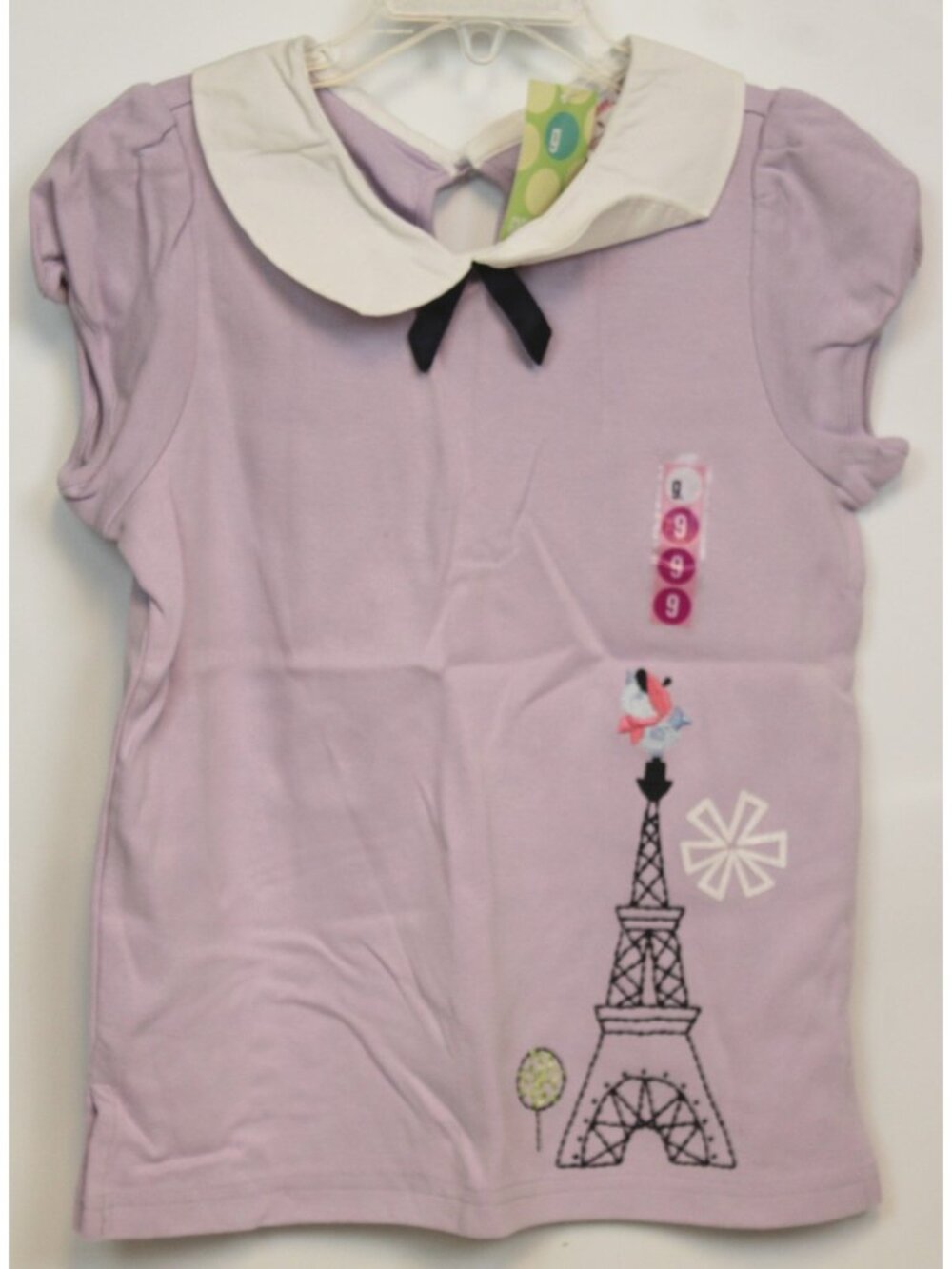 2004 Gymboree European Holiday Lavender Tee sz 9 Collar Eiffel Tower Bird Embroi